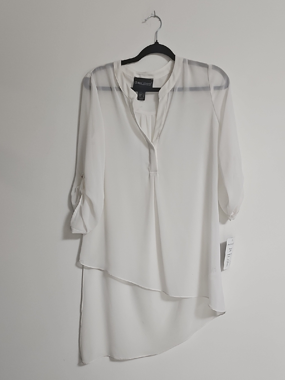 Frank Lyman Design White Asymmetrical Layered Chiffon Blouse